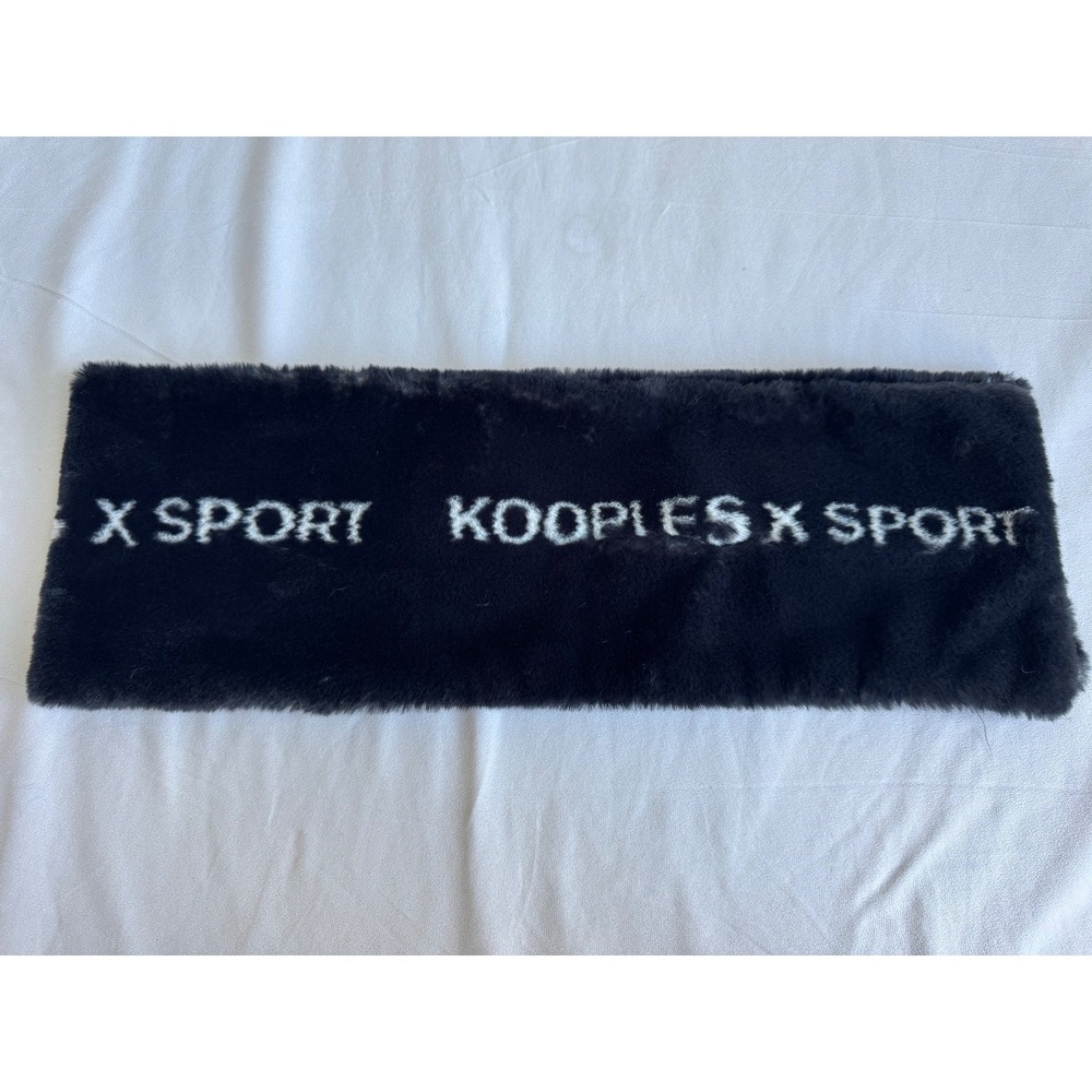 The Kooples x Sport Faux Fur Scarf Black Logo Pull Through Wrap Accessory